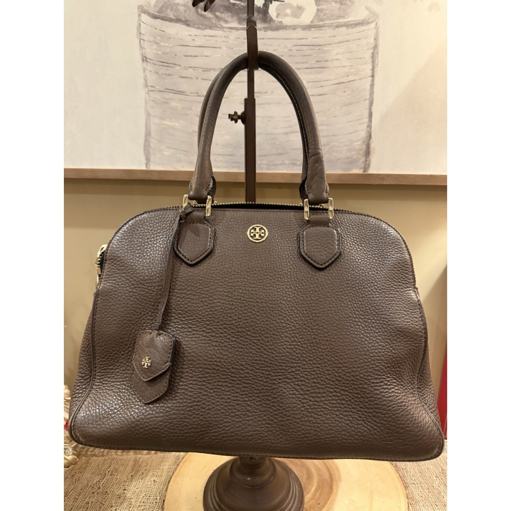 Tory Burch‎ Triple Robinson Pebble Leather Zip Compartment Hobo Tote Brown 495$